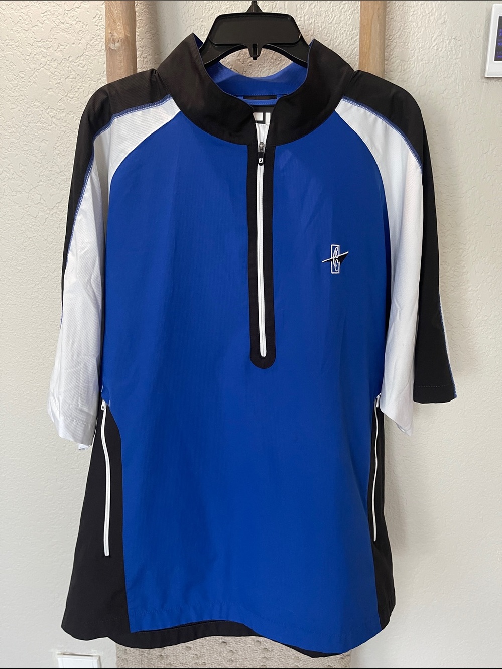 FootJoy Blue, Black & White Golf Pullover with Front Zip